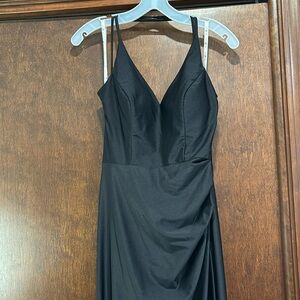 Jules & Cleo Black V Neck Spaghetti Halter Mermaid Cowl Back